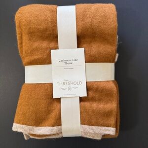 Threshold Cashmere-Like Throw Blanket in Rust with Cream Trim